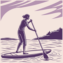 Woman Paddleboarding on Calm Water stand up paddleboarding