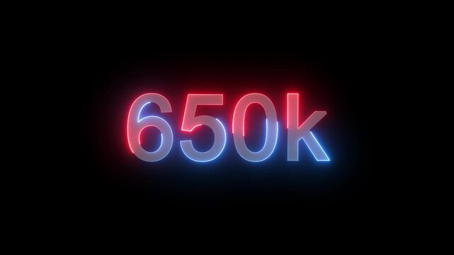650K Electric lighting text with animation on black background, 650K subscribers thank you text font with light
