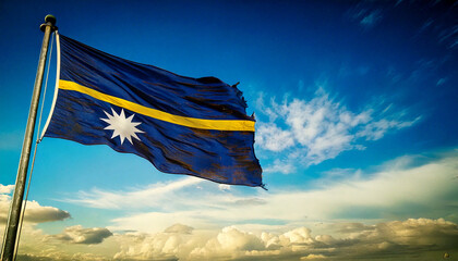 破けて朽ちた古いナウルの国旗。(an old and torn Nauru flag.)
