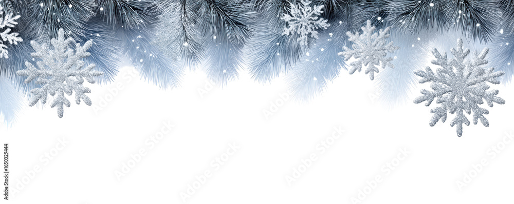 Poster winter pine branch with snowflake isolated on transparent background for decoration