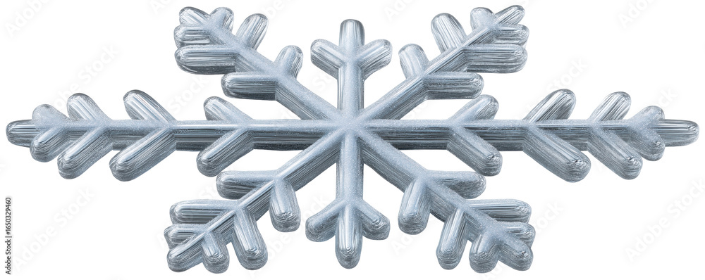Poster silver snowflake isolated on transparent background with detailed texture and shiny surface
