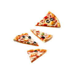 Flying slices of pizza in mid-air