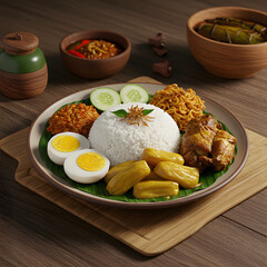 Authentic Nasi Uduk Platter with Traditional Indonesian Side Dishes