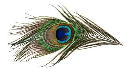 Macro photography of a peacock feather, highlighting its texture and iridescent colors