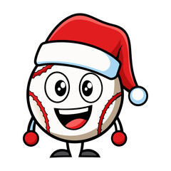 Funny retro cartoon baseball in christmas santa hat 