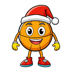 Retro cartoon groovy mascot basket ball with Santa hat 