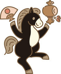 うま　馬　馬年　午年　午　動物　アイコン　手描き　年賀　正月　和風　かわいい　飾り　イラスト素材