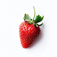 Single, vibrant red strawberry, top view, against white background.  Fresh, juicy, and ripe