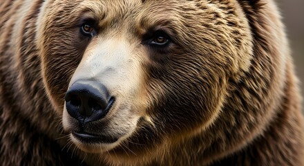 Fototapeta premium Detailed close-up portrait of a majestic brown bear's face.