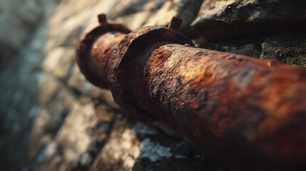 Rusty Metal Pipe on Stone Wall