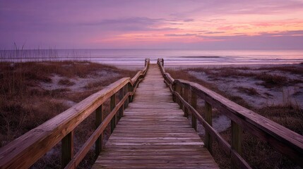 Obraz premium boardwalk on beach at sunrise no logos no brands ar 169