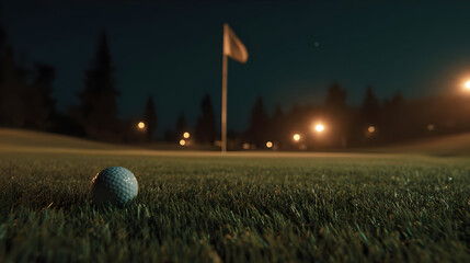 Golf Ball on Putting Green at Night
