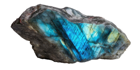 Raw, vibrant blue-green crystal, embedded in dark gray matrix