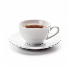 Obraz premium White teacup and saucer with steaming dark brown liquid