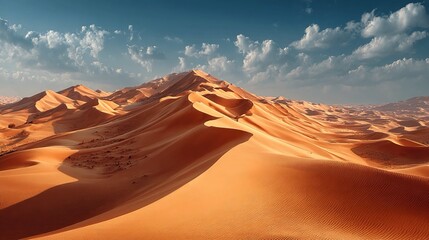 Majestic desert dunes with golden sand waves and clear skies, perfect for arid climate, nature, and desert environment concepts