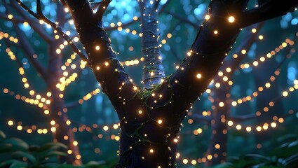 Enchanted Forest: Fairy Lights Twinkling on Mossy Tree