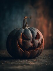 spooky halloween pumpkin decoration dark setting photo eerie atmosphere closeup festive concept