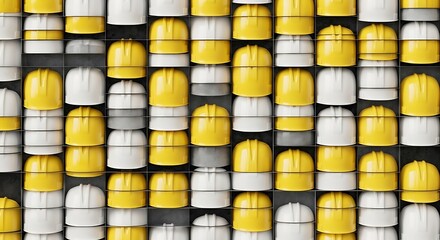 Construction safety helmets hardhats workers gear equipment yellow white grey pattern protective headwear labor day (sep 01)