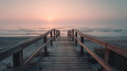 Obraz premium boardwalk on beach at sunrise no logos no brands ar 169