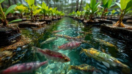 Mangrove nursery habitats shelter juvenile fish and other aquatic life, showing the vital role of mangroves in coastal ecosystem health.