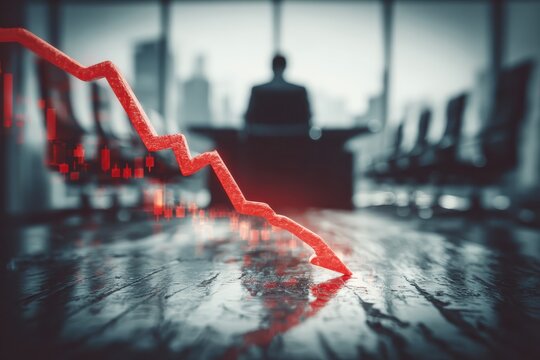 Person Viewing Empty Boardroom with Graph Visualizing Downward Trend in Business Performance