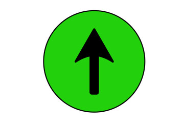 black up side arrow sign over green round circle transparent background