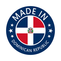Fototapeta premium Dominican Republic Made in Stamp in circle with flag Vector template on white background
