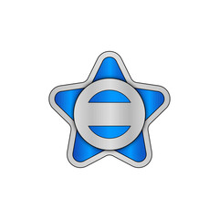 Modern metallic star badge with blue gradient and abstract symbol in the center, perfect for digital design, security emblem, game icon, or futuristic branding element.