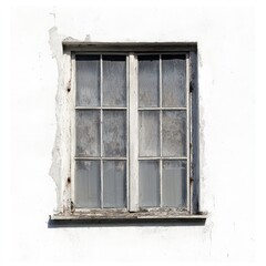 Aged white window on a weathered wall