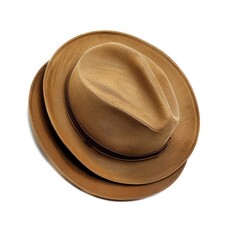 Light brown fedora, slightly worn, on white background