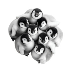 Obraz premium Png of Group of adorable baby penguins huddled together in a cozy cluster, showcasing their fluffy feathers and playful nature.