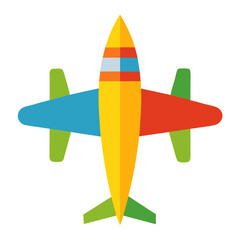 Colorful airplane flying top view flat design isolated on black background