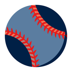 Close up of a blue baseball with red stitching against a dark background