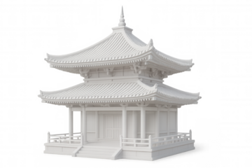 White render of a traditional japanese temple isolated on transparent background, perfect for architectural visualization or cultural projects