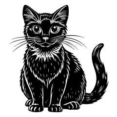 Obraz premium Charming black cat illustration with expressive eyes, sitting attentively ready to play, perfect for pet lovers and design projects