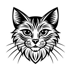 Fototapeta premium Detailed black and white cat face illustration, perfect for logos, branding, and unique design projects, offering a bold and modern aesthetic