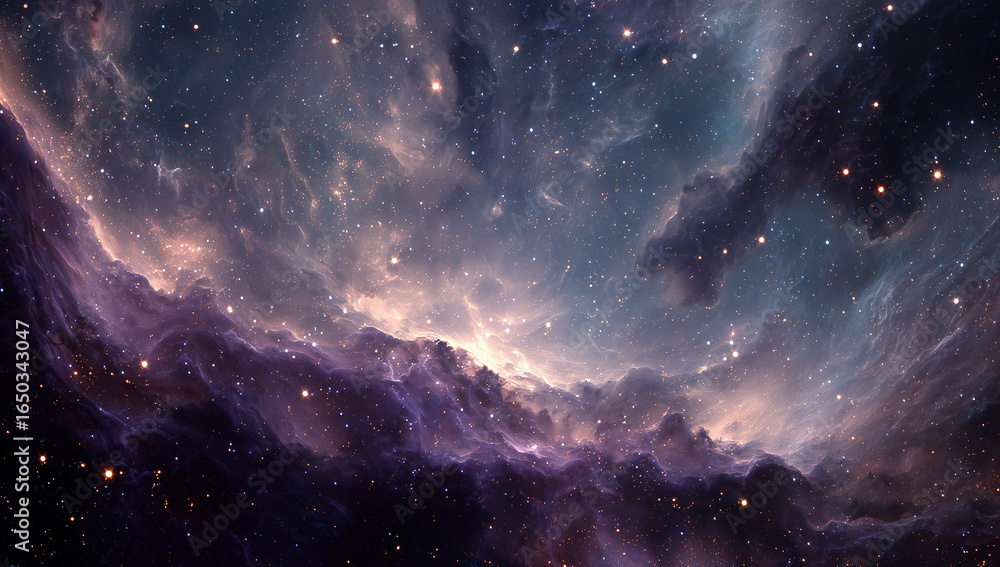 Poster 360 degree equirectangular projection space background with nebula and stars, environment map. hdri 