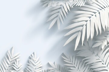 Pale white palm leaves on light blue background