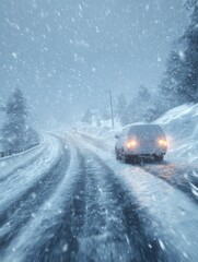 navigating challenging weather on slippery snowcovered roads with rain ice and sleet suitable for safety campaigns travel advisories broadcast news etc with space for text