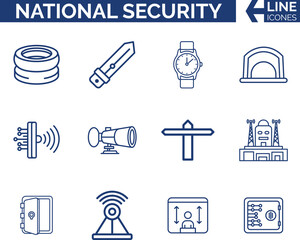 Modern National Security Icon Set. National Defense, Government Security Icon Collection. Cybersecurity, Protection, Military, Intelligence, Homeland Safety, Border, Surveillance, Anti-Terrorism Icons