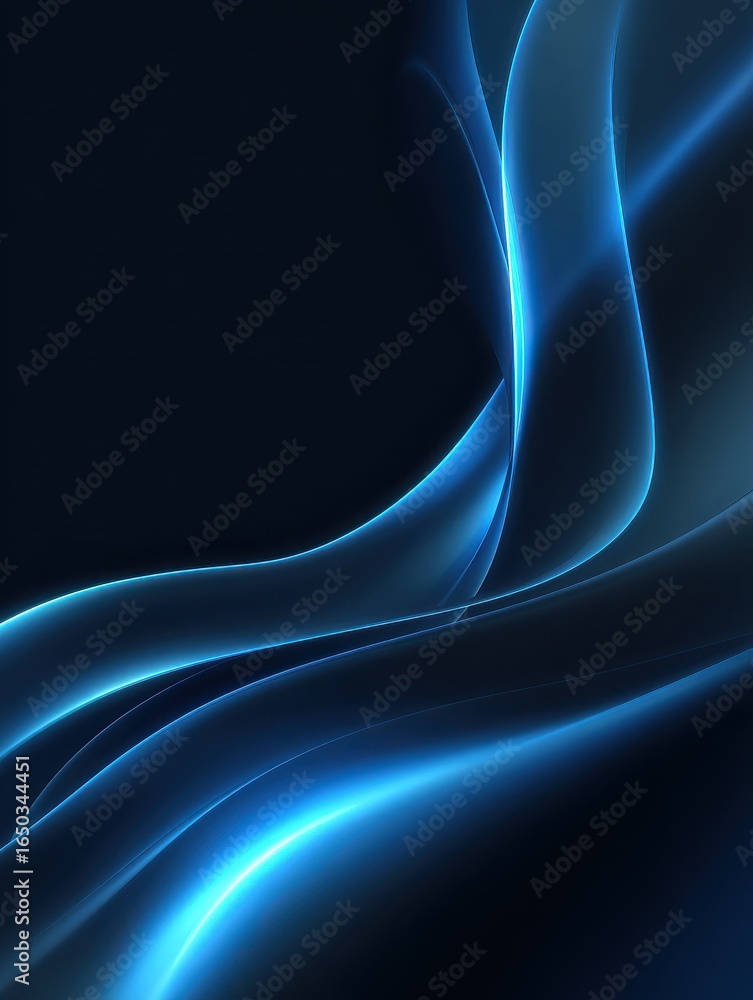 Poster abstract blue wave lines flowing smoothly across a dark background in a modern design