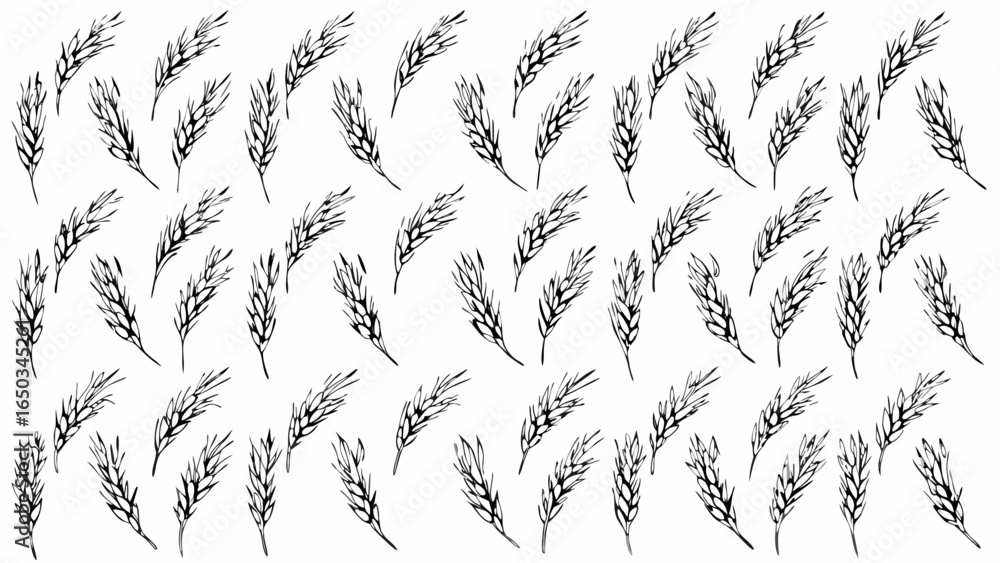 Poster vector monochrome pattern featuring stylized wheat stalks arranged in a repeating design across the 