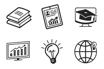 Set of education icons isolated on white background in black and white style