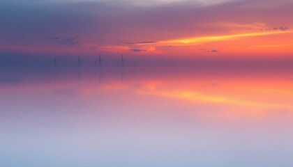 Obraz premium Dreamy pastel sunset horizon over calm water, ethereal gradient sky background ideal for wellness brands, travel blogs, inspirational quotes, and minimalist design.