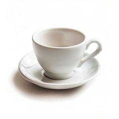 Obraz premium Empty white ceramic teacup and saucer on white background