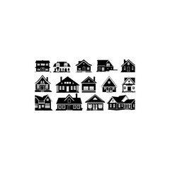Houses exterior black glyph vector icons set 