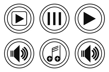 Media player control buttons isolated on white background in vector format
