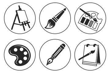 Art and painting icons set isolated on white background in a circle shape