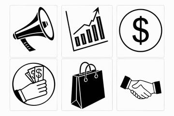 Marketing and finance icons isolated on white background