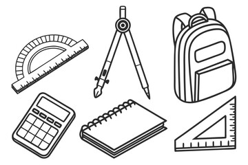 School supplies isolated on white background for education and learning